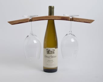 Wood Wine Glass Caddy - Wine Butler - Wine Bottle Holder - Wine Barrel Stave - Reclaimed Wood - Housewarming Gift - Realtor Gift