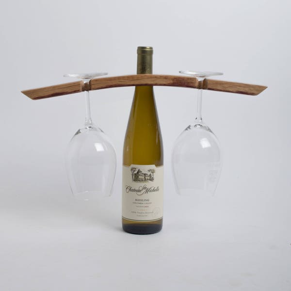 Wood Wine Glass Caddy - Wine Butler - Wine Bottle Holder - Wine Barrel Stave - Reclaimed Wood - Housewarming Gift - Realtor Gift