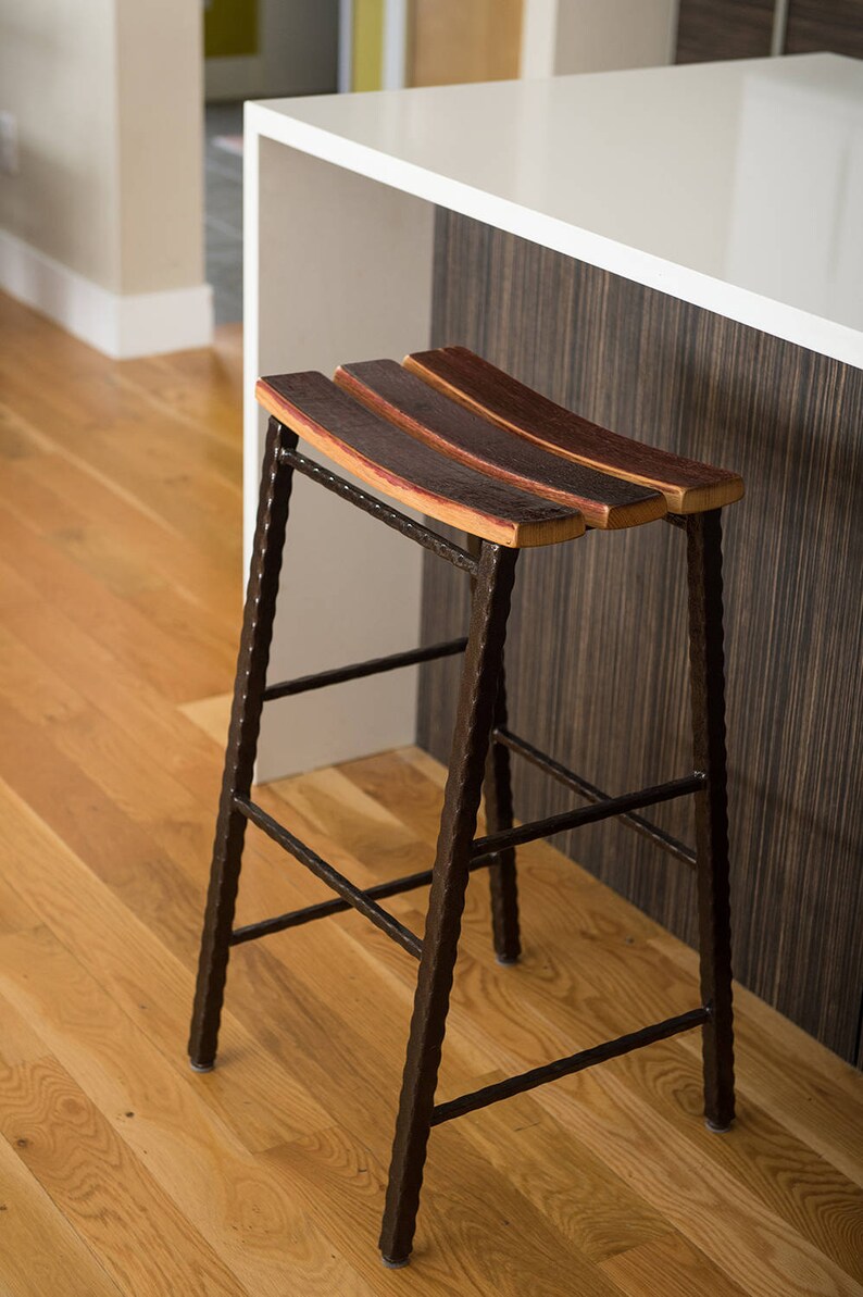 Counter Height Wine Barrel Stave Saddle Stool With Metal Base Etsy