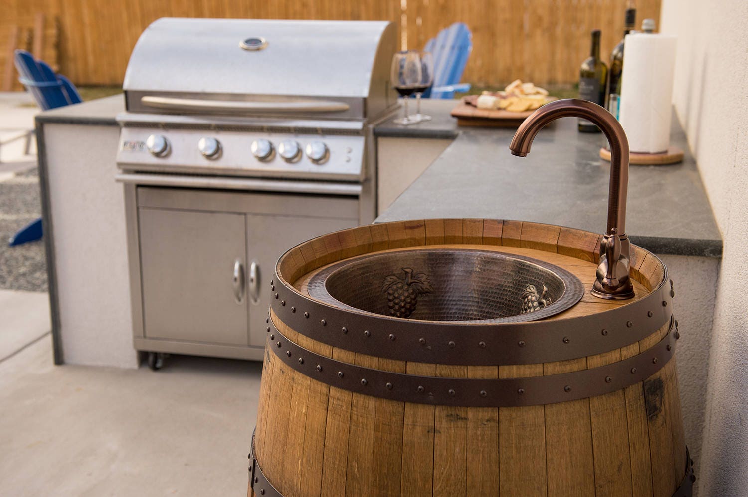 Wine Barrel Vanity With Hammered Copper Bar Sink Etsy