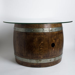 Wine Barrel Coffee Table with Cork and Glass Top, Dark Walnut Finish image 6