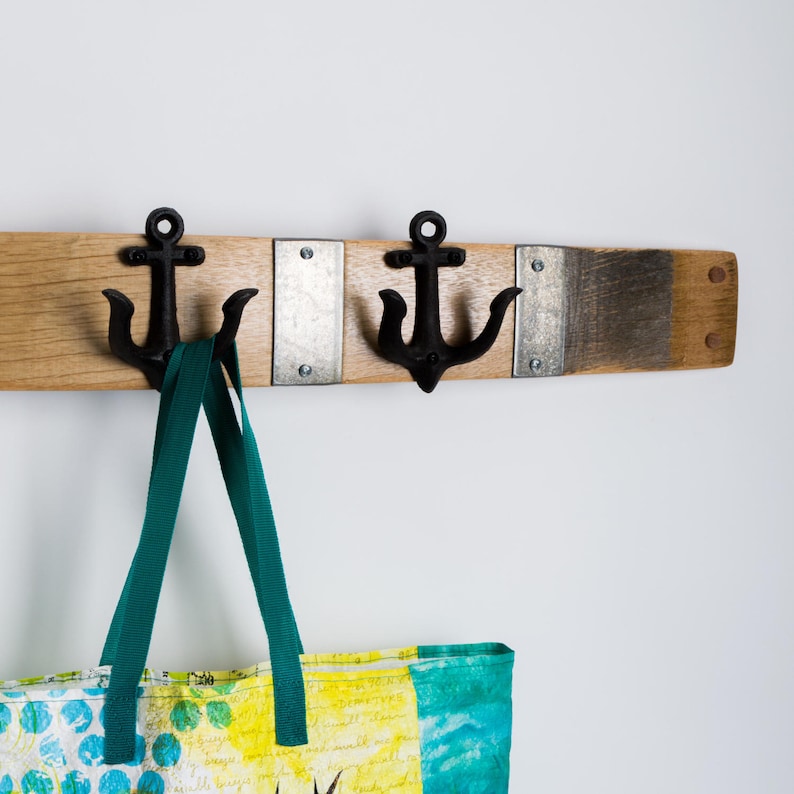 Wine Barrel Coat Rack With Anchor Hooks Etsy