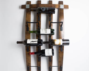 9 Bottle Wall Wine Rack, Handmade from Wine Barrel