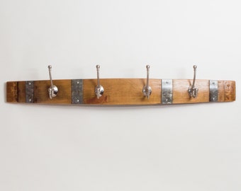 Banded Wine Barrel Coat Rack with Classic Nickel Hooks, Choice of Finish