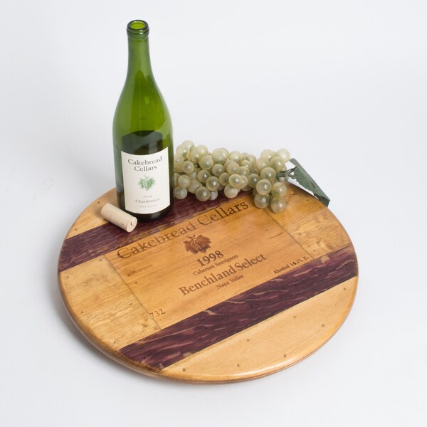 Cakebread Cellars Wine Crate Lazy Susan with Grape Image and Wine Barrel Inlay