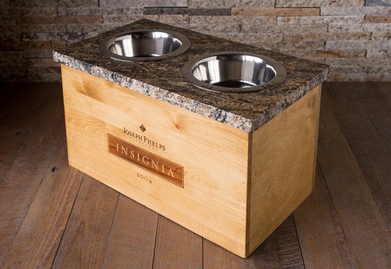 Large Insignia Wine Crate Dog Feeder With Granite Top Etsy