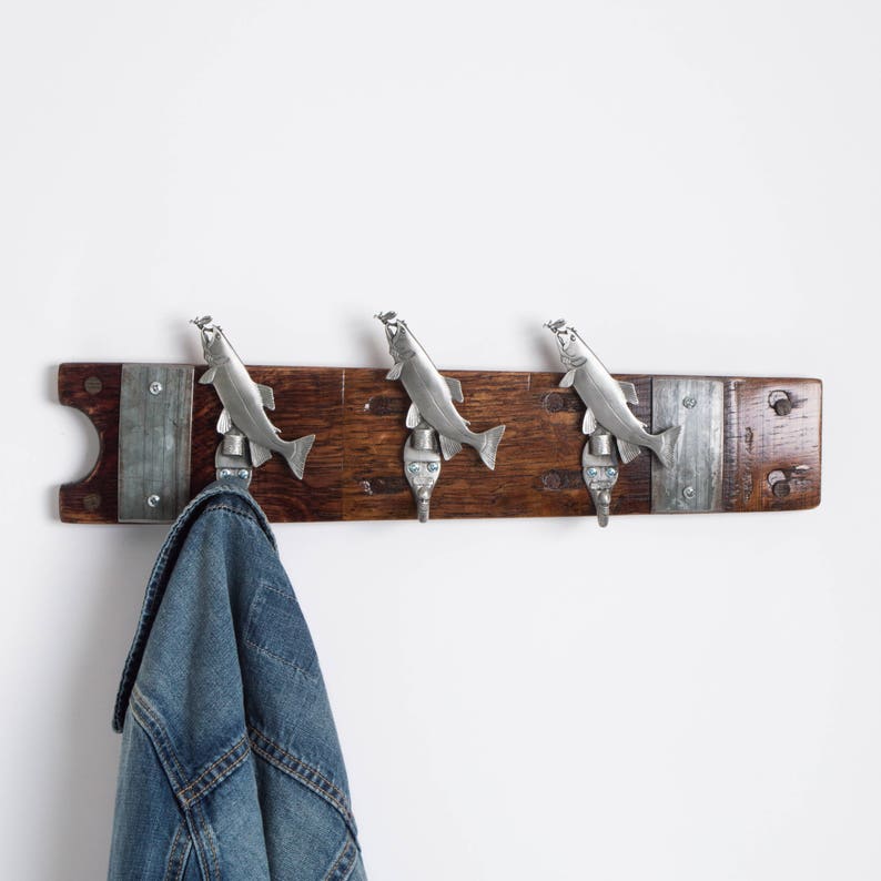 Small Pewter Trout Wine Barrel Coat Rack, Choice of Finish image 6