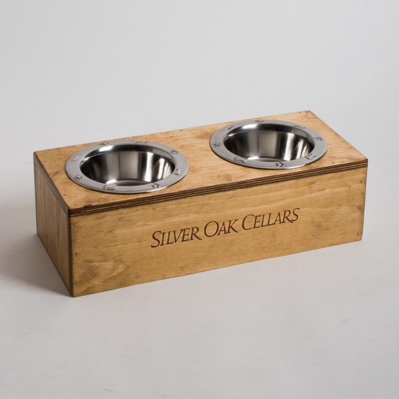 Small Silver Oak Wine Crate Pet Feeder, Choice of Finish Golden Oak