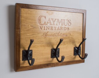 Caymus Wine Crate Key Rack, Walnut Casing, Oil Rubbed Bronze Hooks