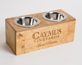 Small Caymus Wine Crate Pet Feeder, Choice of Finish