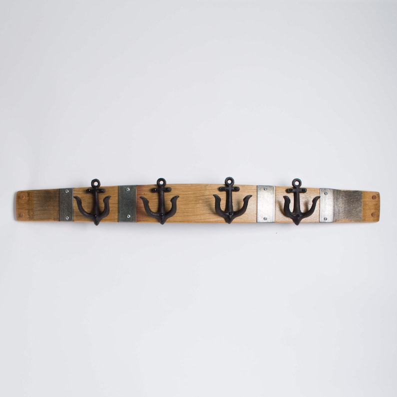 Wine Barrel Coat Rack With Anchor Hooks Etsy