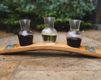 Barrel Stave Wine Flight with Decanters