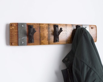 Small Banded Wine Barrel Stave Coat Rack with Branch Hooks