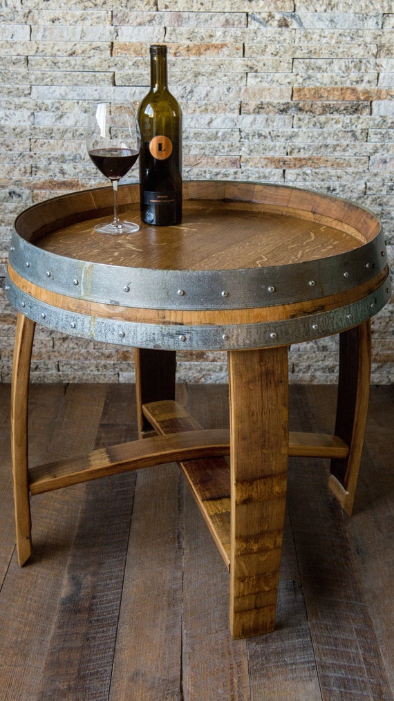 Natural Wine Barrel Side Table With Cross Braces Etsy UK