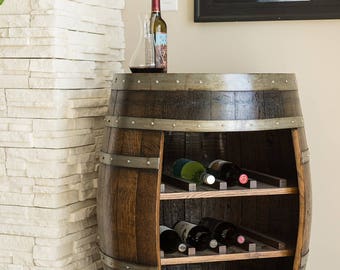 Wine Barrel Cabinet, Dark Walnut Finish