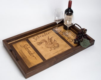 Schrader Wine Crate Tray with Walnut Inlay and Twisted Handles