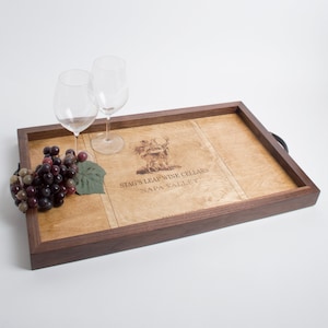 Serving Tray - Wood Wine Box - Stag&#39;s Leap Cellars - Coffee Table Tray - Walnut Sides - Reclaimed Wood - Housewarming Gift - Realtor Gift