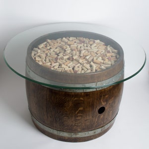 Wine Barrel Coffee Table with Cork and Glass Top, Dark Walnut Finish image 7