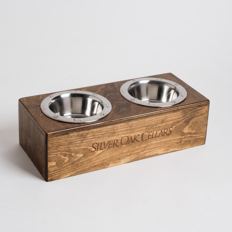 Small Silver Oak Wine Crate Pet Feeder, Choice of Finish Provincial