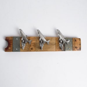 Small Pewter Trout Wine Barrel Coat Rack, Choice of Finish Natural finish