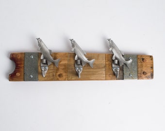 Small Pewter Trout Wine Barrel Coat Rack, Choice of Finish