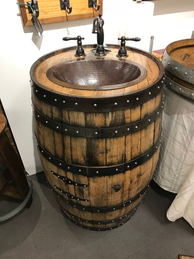 Bourbon Barrel Vanity With Hammered Copper Sink