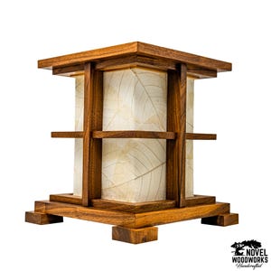 Handcrafted Wooden Table Lamp Asian Inspired Walnut Wood Paper Shoji Lantern Japanese Decor Zen Aesthetic Paper Lantern LED Shoji Accent