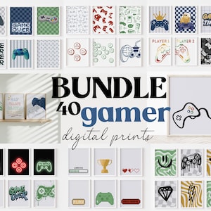 gamer prints wall art bundle | video game boys room decor | game room decor | digital prints | printable gamer posters | teen boy room