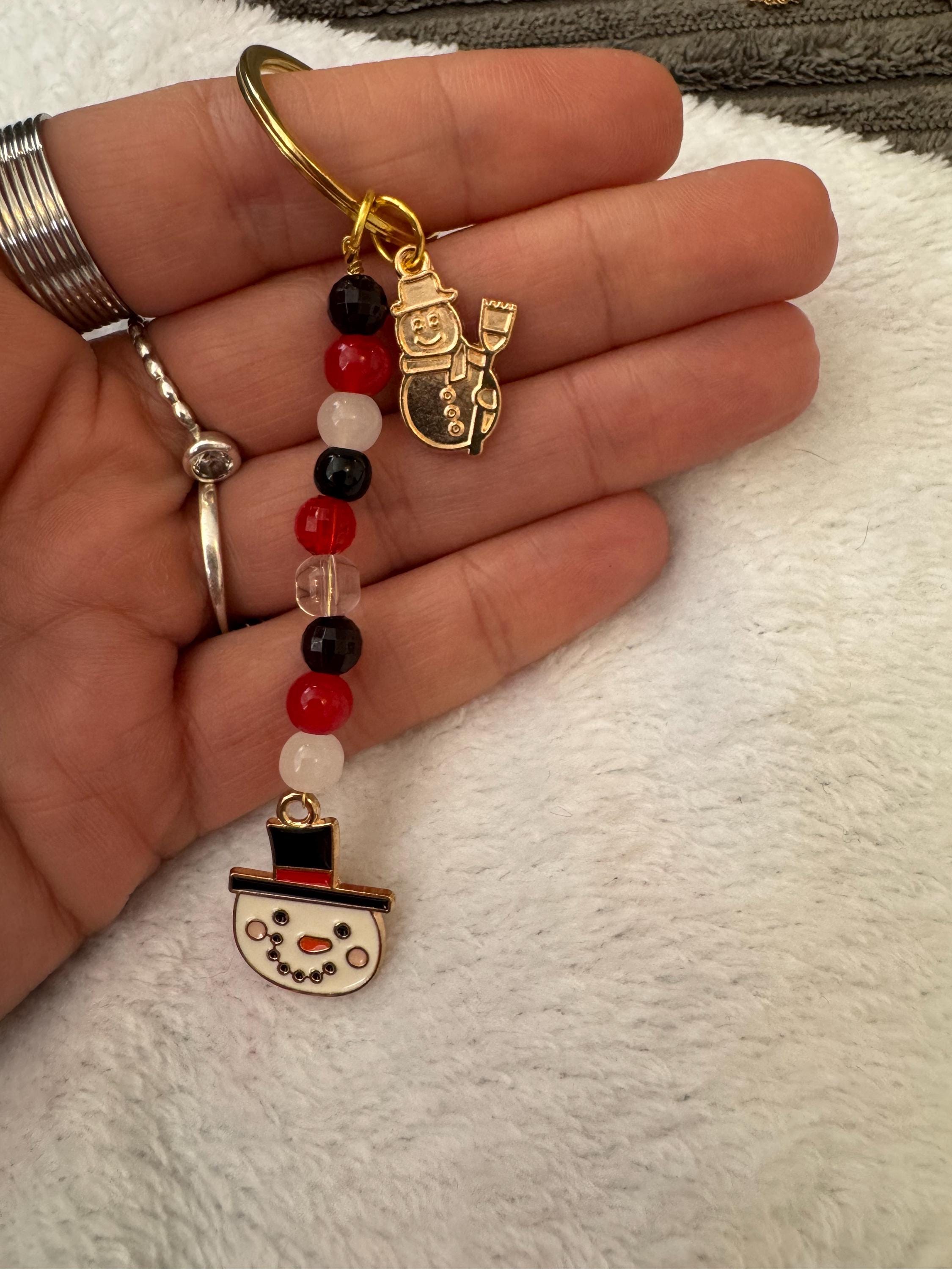Beaded Christmas Keychain With Gold Snowflake Charm. - Etsy