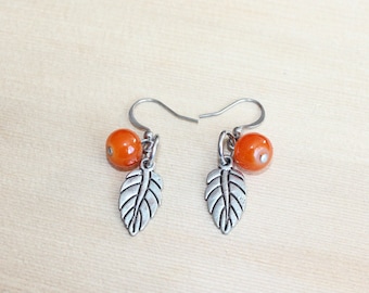 boucles d'oreilles, bijou femme, bijou nature, feuille, fait au Québec, bohème, earrings, acier inoxydable, bijoux argent, hypoallergène
