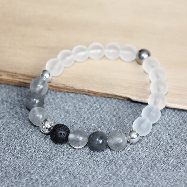 bracelet quartz, bracelet diffuseur, aromathérapie, bracelet antistress, bracelet femme, huile essentielle, pierre de lave, quartz gris