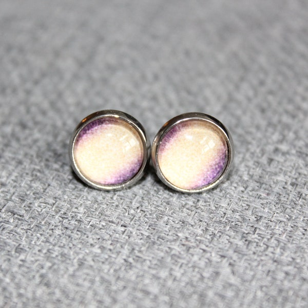 boucles d'oreilles, femme, bijou brillant, bijoux cabochon, Québec , mauve, pêche, estival, delicat, minimaliste, bijou girly, bijou enfant