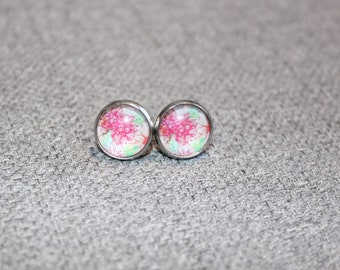 boucles d'oreilles sur tige, clous d'oreilles, clous et puces, stud, puce d'oreille, fleur,fleuri, rose, hippie chic, boho, bohème, noel