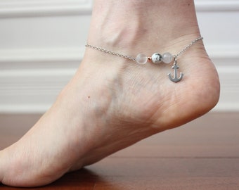 pulsera de tobillo, joyería de tobillo, acero inoxidable, tobillo boho, joya del pie, ancla de barco, pulsera de tobillo, joya náutica, cuarzo