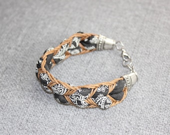 bracelet tissu tressé bleu jeans boheme métal