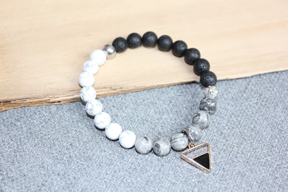 bracelet diffuseur, huile essentielle, bijoux aromathérapie, jaspe picasso, pierres fines, semi-précieuses, bijou bohème, bracelet bille