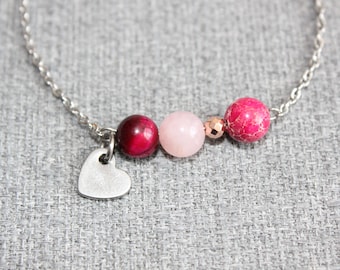 pulsera de tobillo, joyería de tobillo, acero inoxidable, tobillo boho, joya rosa, joya del pie, corazón, cuarzo rosa, estampado de jasper, tobillo