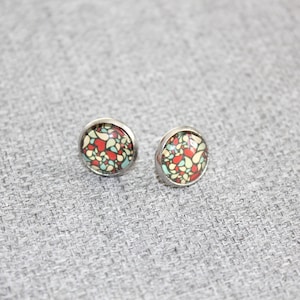 Ohrringe auf Stiel, Ohrring, kleine Ohrring, Edelstahl, Cabochon, hergestellt in Quebec, Tropfen, Boho, Herz