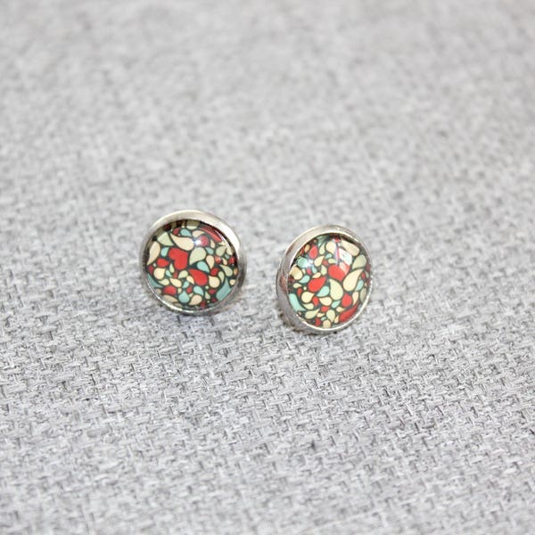 boucles d'oreille sur tige, clou d'oreille, petite boucle d'oreille, acier inoxydable, cabochon, fait au Québec, goutte, bohème, coeur