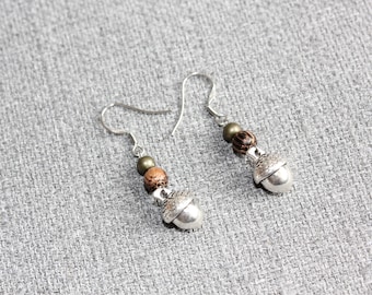 boucles d'oreilles, bijou femme, bijou nature, gland de chêne, fait au Québec, bohème, earrings, bois exotique, boho, bijoux bronze, bijou