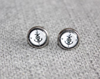 orecchini su stelo, gioiello nautico, ancora barca, orecchini, orecchini piccoli, acciaio inossidabile, cabochon, quebec.