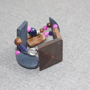 elastisches Armband, Armband doppelte, bunt, blau Marine, Holz, lila, Metall Armband, große Armband in Quebec, Armband für Frauen