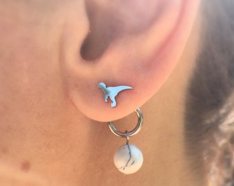 orecchini su stelo, giacca auricolare, dinosauro, orecchini, orecchini piccoli, acciaio inossidabile, cabochon, bambino, delicato
