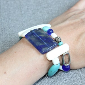 elastischearmband, Doppel-Armband, imposante Armband, bunte Juwel, Marineblau, Türkis Juwel, hergestellt in Quebec, Geschenk für Sie