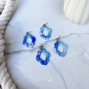 Ocean Jewel Tone Ornate Frame Dangle - Polymer Clay Earrings; Marbled Clay Earrings; Statement; Lightweight, Stainless Steel, Faux Gemstone