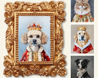Hand-Painted Renaissance Pet Portrait with Baroque Frame