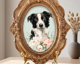 Miniature Hand-Painted Pet Portrait: Vintage Gold Frame, Custom Acrylic Art