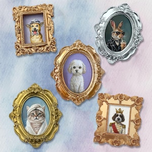 Mini Portrait in goldfarbenem Vintagerahmen, Mini Hundeportrait nach Foto, Tierportrait nach Foto, Tierportrait handgemalt, Haustierportrait nach Fotovorlage