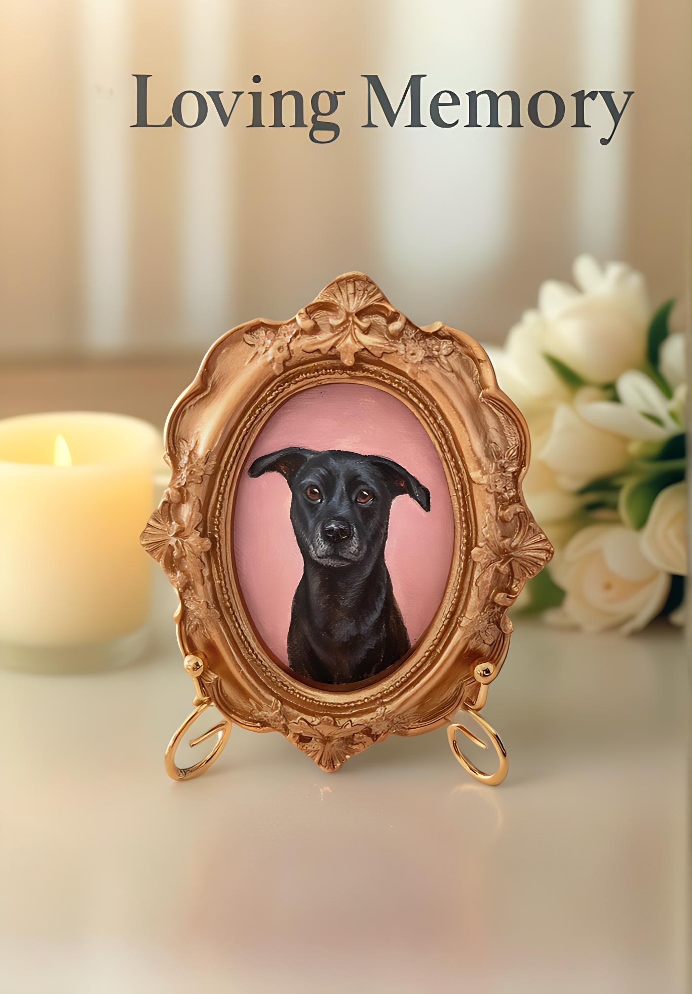 Custom Pet Memorial Portrait in Baroque Frame: Dog Angel Painting