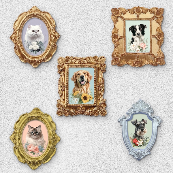 Handgemaltes Haustier-Memorial-Porträt - Individuelles Hunde- oder Katzen-Erinnerungsgeschenk, Haustier-Verlust-Andenken mit verziertem Mini-Rahmen, Haustier-Gedenkgeschenk